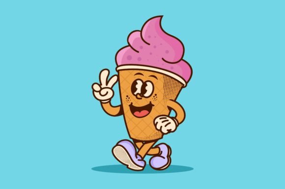 Cute Retro Ice Cream Cartoon Mascot PNG