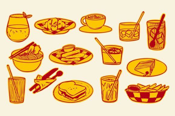 Retro Line Art Food and Drink Cafe Pack Review
